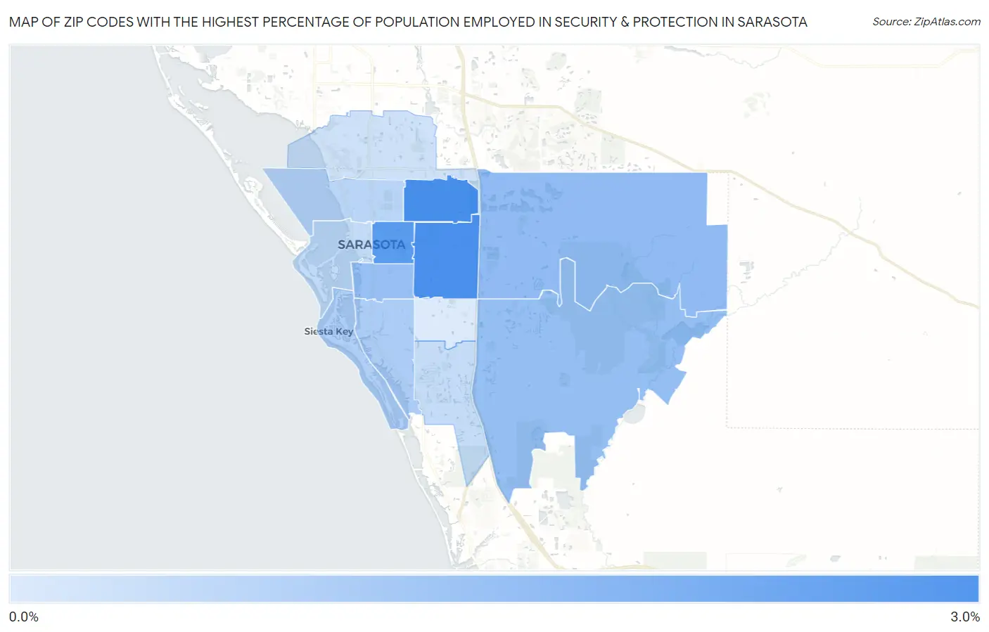 Zip Codes with the Highest Percentage of Population Employed in Security & Protection in Sarasota Map