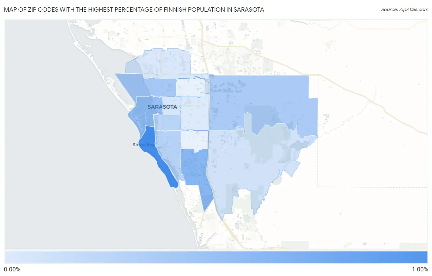Zip Codes with the Highest Percentage of Finnish Population in Sarasota Map