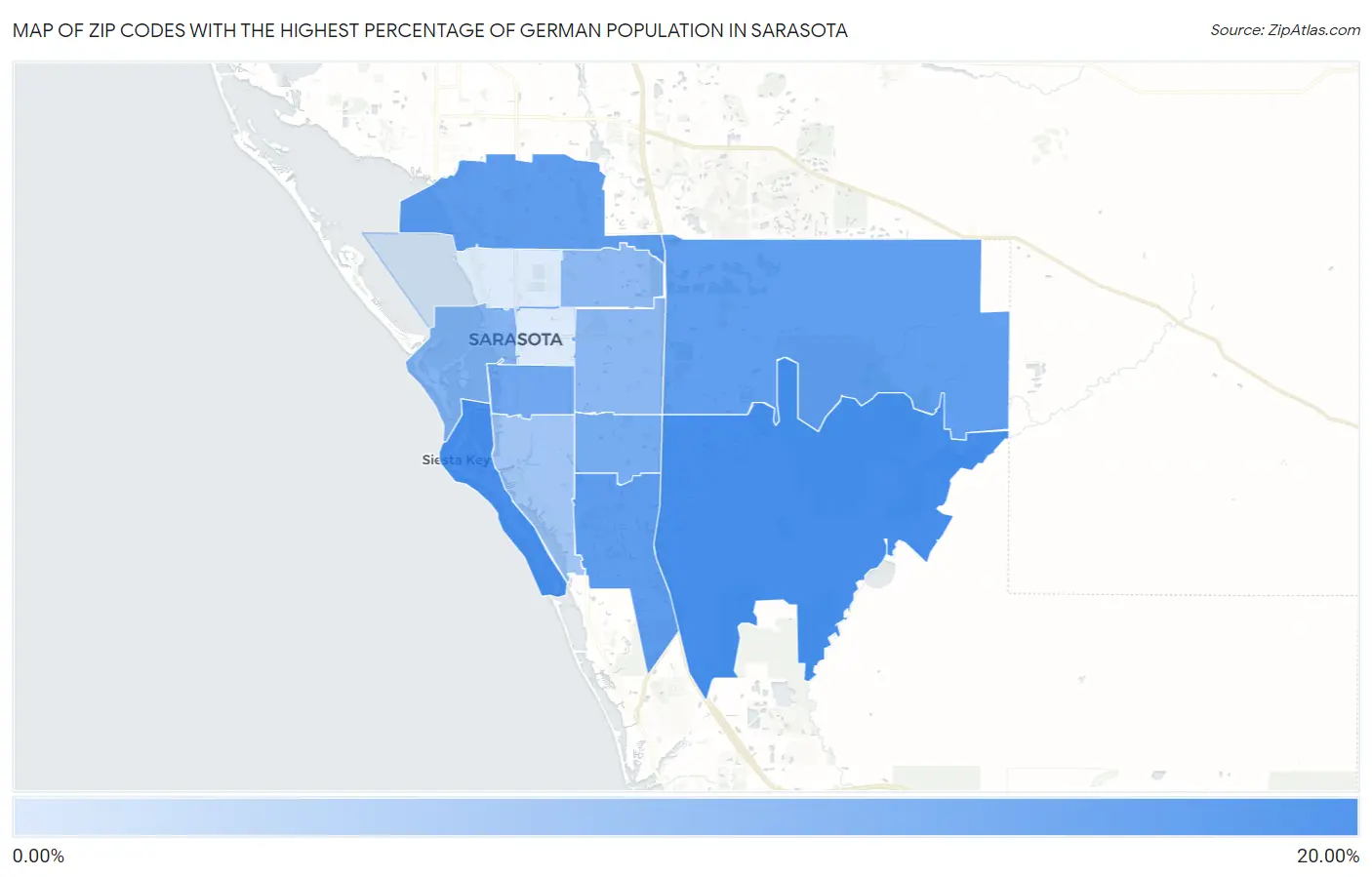 Zip Codes with the Highest Percentage of German Population in Sarasota Map