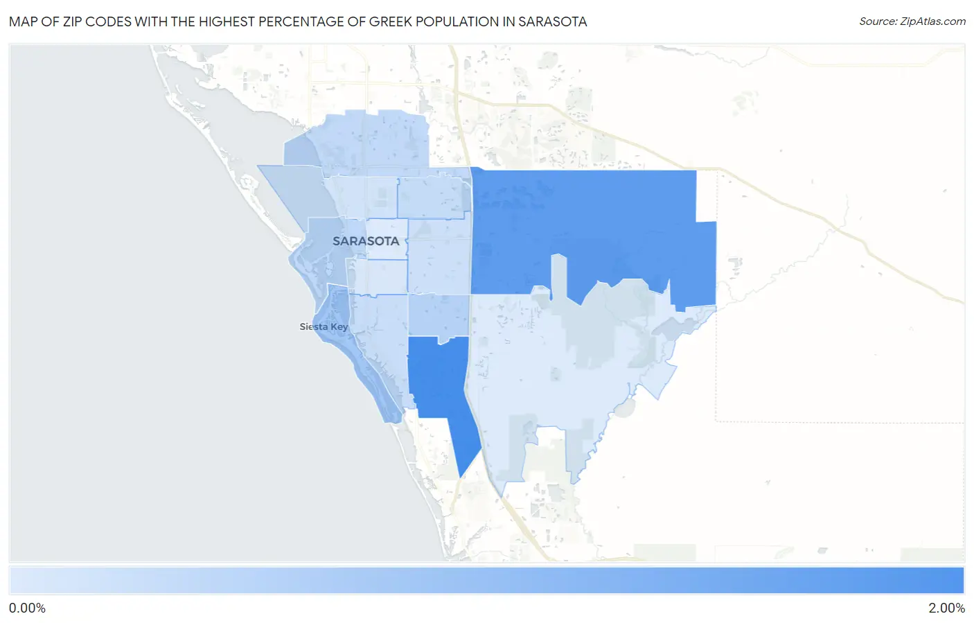 Zip Codes with the Highest Percentage of Greek Population in Sarasota Map