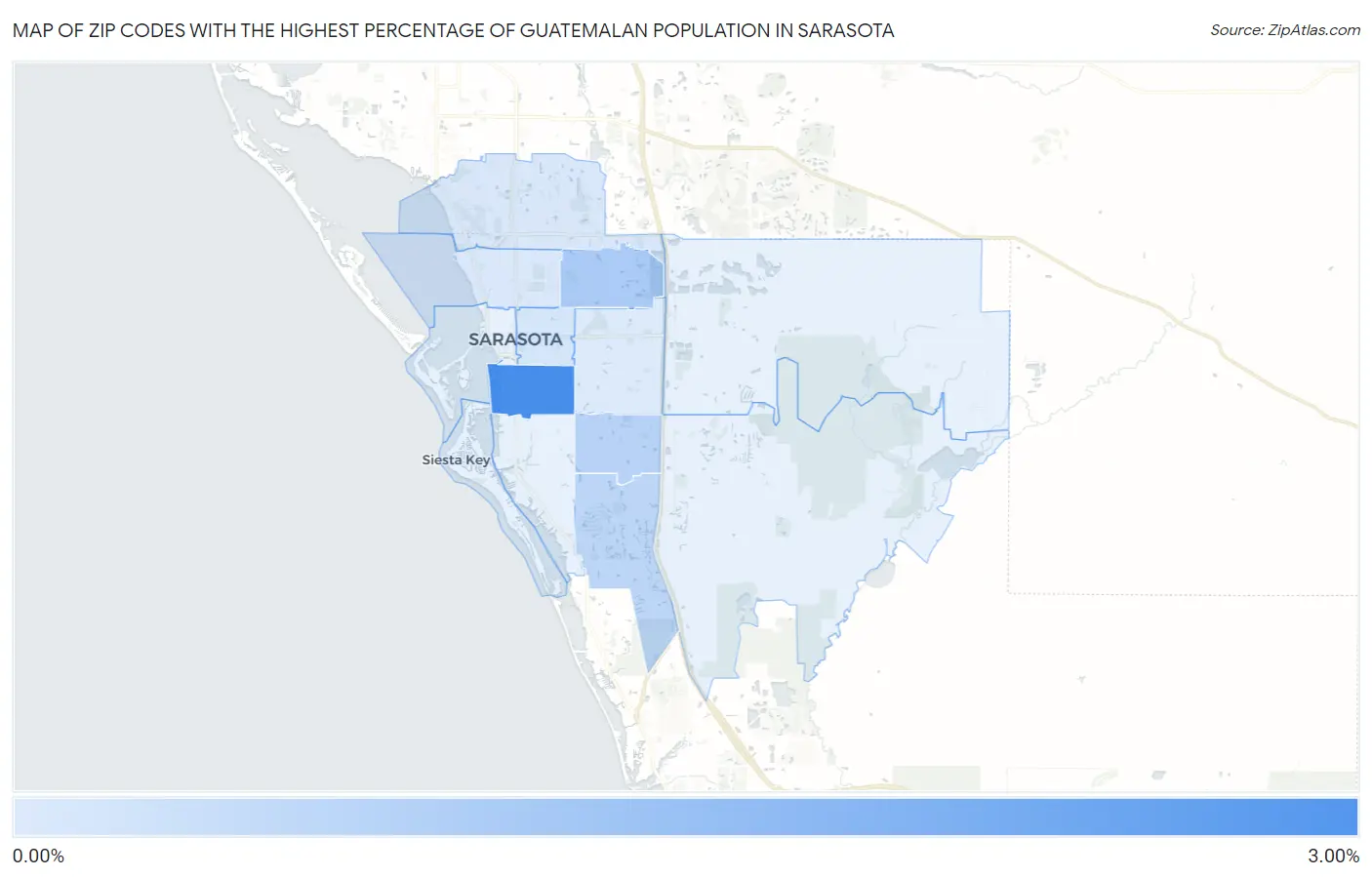 Zip Codes with the Highest Percentage of Guatemalan Population in Sarasota Map