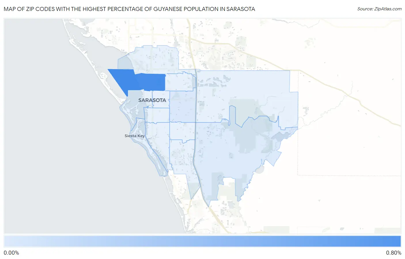 Zip Codes with the Highest Percentage of Guyanese Population in Sarasota Map