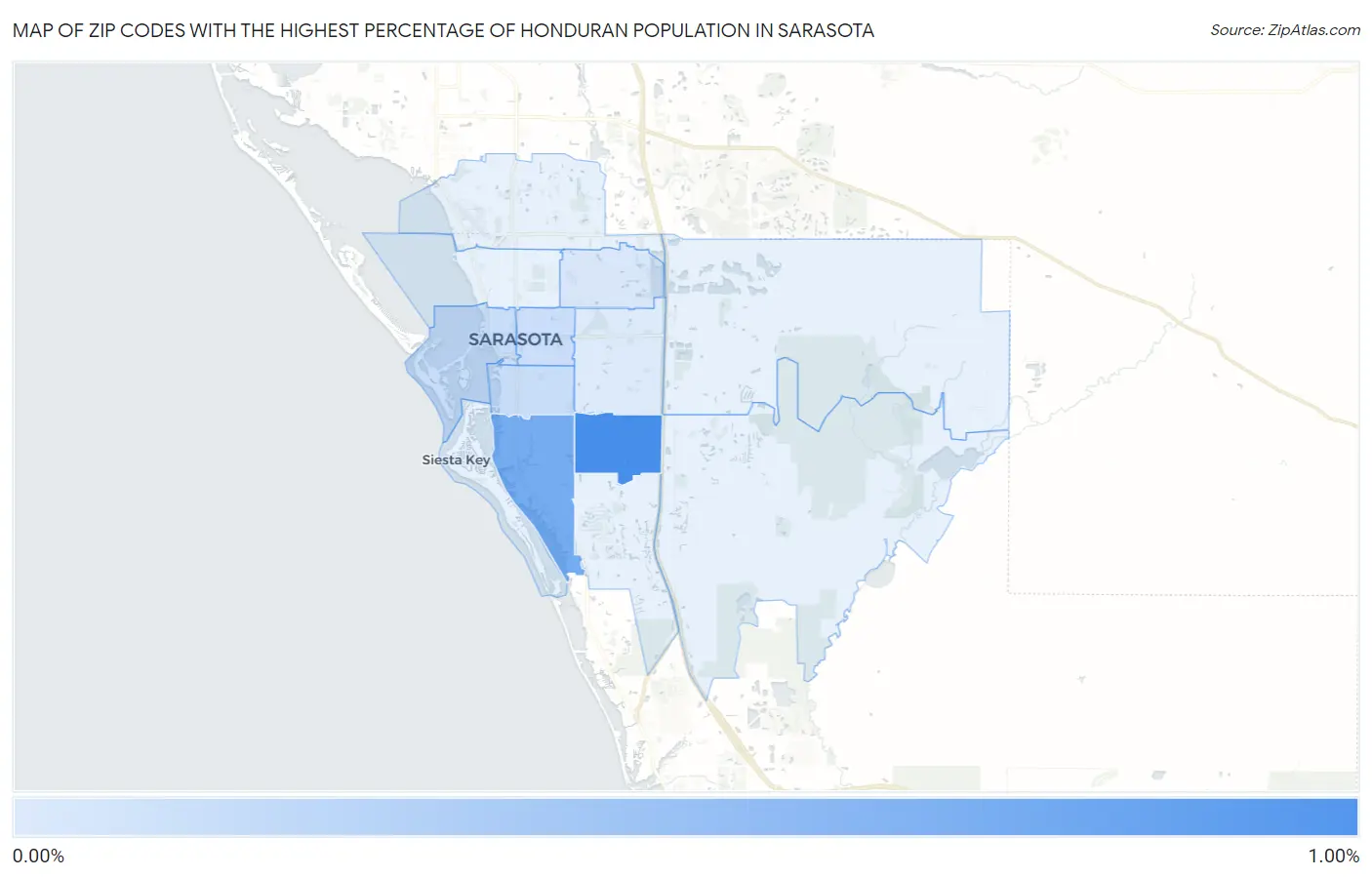 Zip Codes with the Highest Percentage of Honduran Population in Sarasota Map