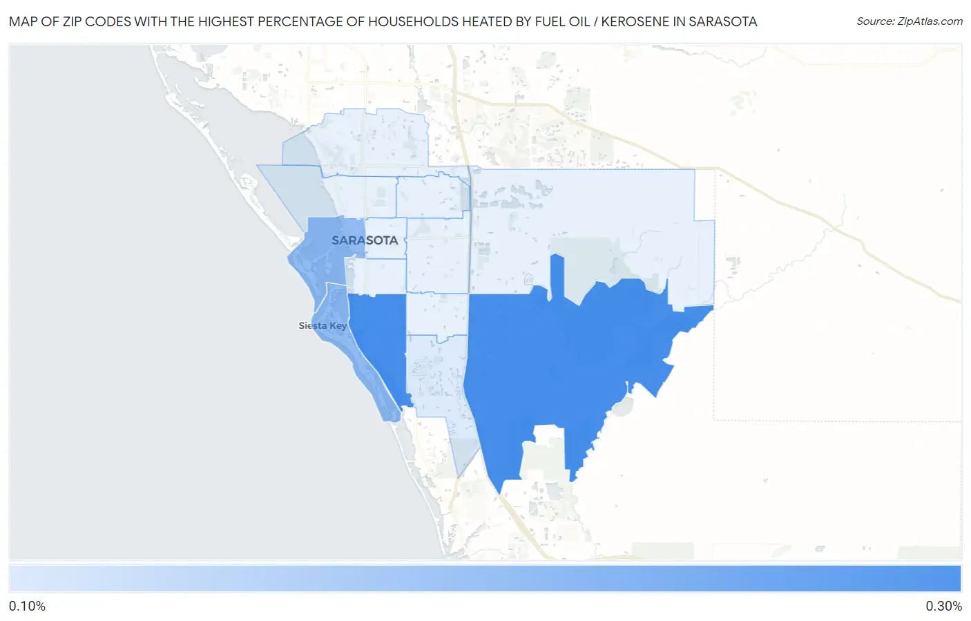 Zip Codes with the Highest Percentage of Households Heated by Fuel Oil / Kerosene in Sarasota Map