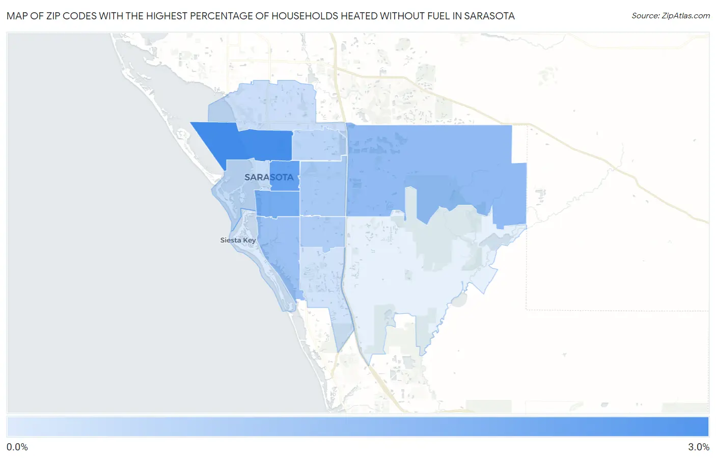 Zip Codes with the Highest Percentage of Households Heated without Fuel in Sarasota Map