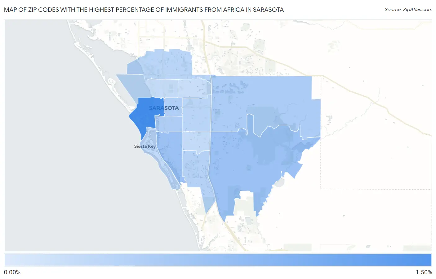 Zip Codes with the Highest Percentage of Immigrants from Africa in Sarasota Map