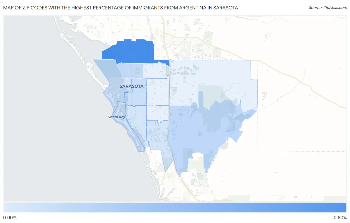 Zip Codes with the Highest Percentage of Immigrants from Argentina in Sarasota Map