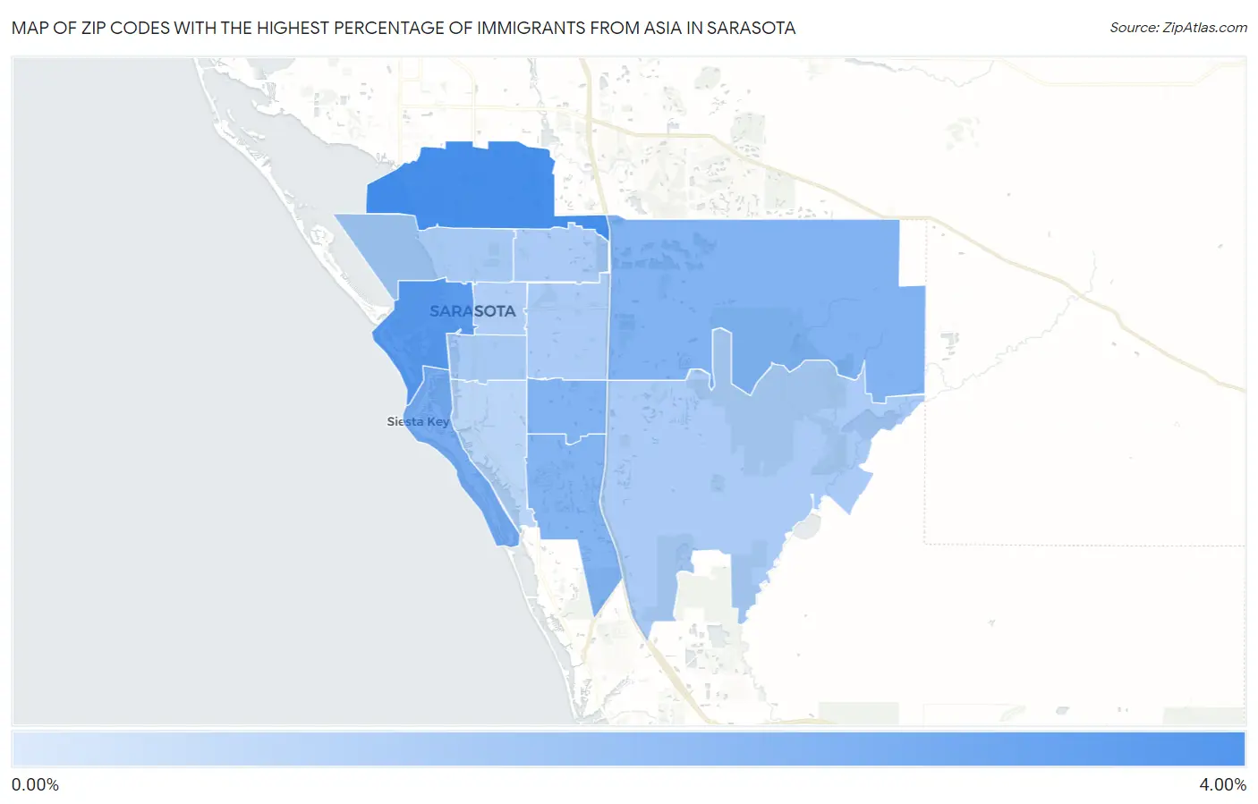 Zip Codes with the Highest Percentage of Immigrants from Asia in Sarasota Map