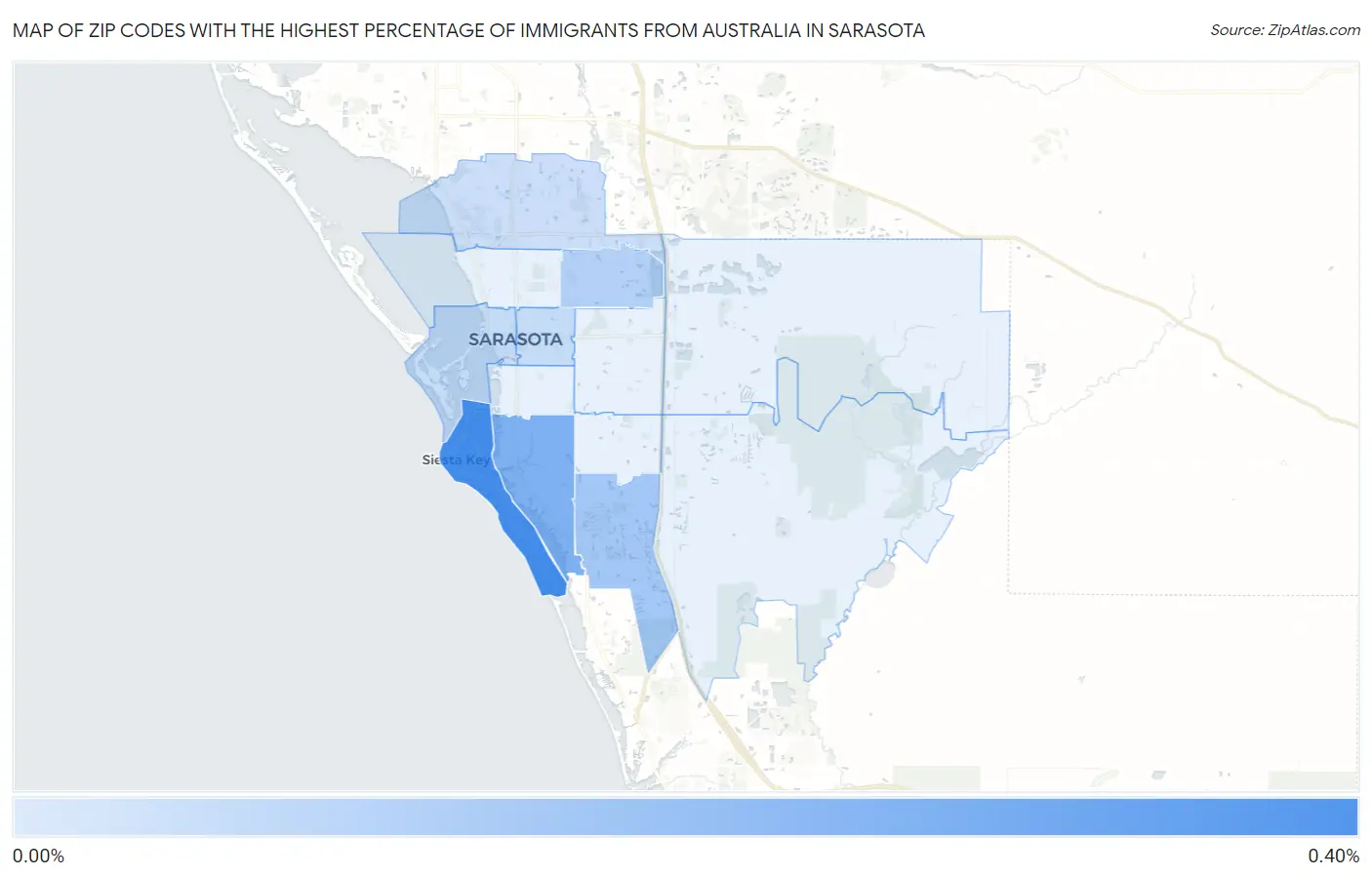 Zip Codes with the Highest Percentage of Immigrants from Australia in Sarasota Map