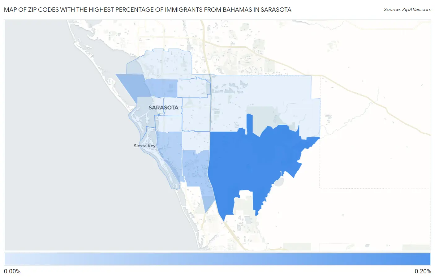 Zip Codes with the Highest Percentage of Immigrants from Bahamas in Sarasota Map