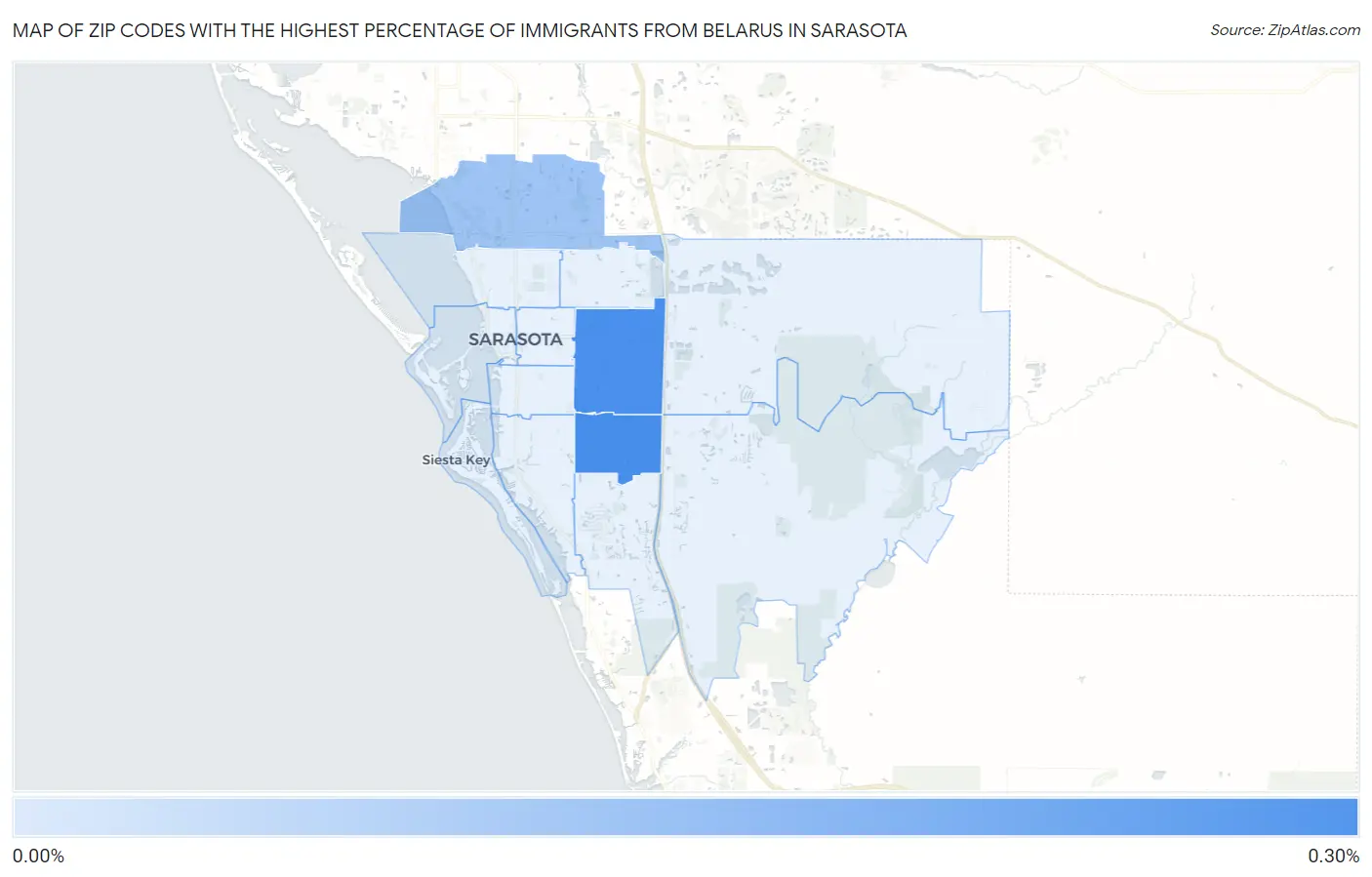 Zip Codes with the Highest Percentage of Immigrants from Belarus in Sarasota Map