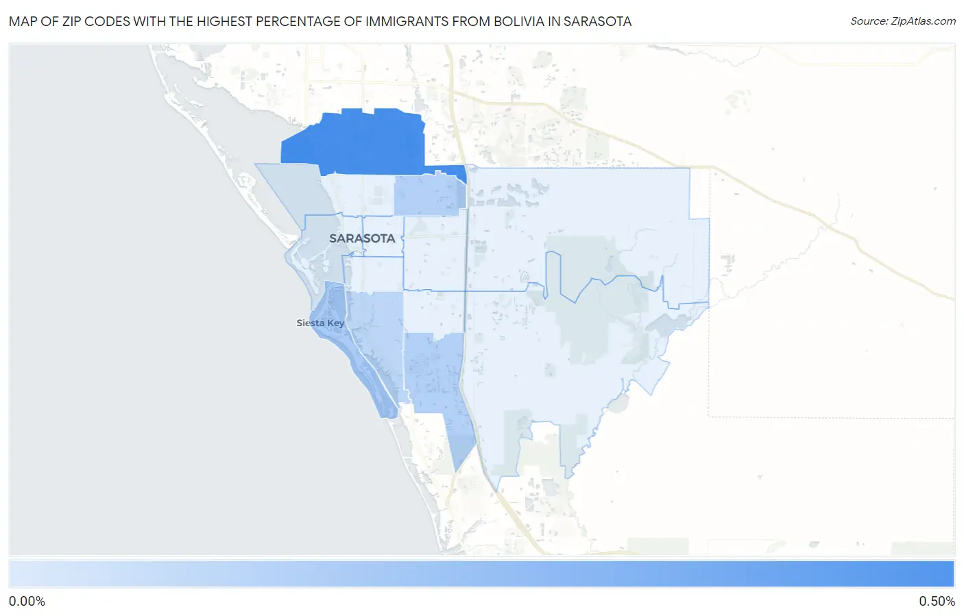 Zip Codes with the Highest Percentage of Immigrants from Bolivia in Sarasota Map