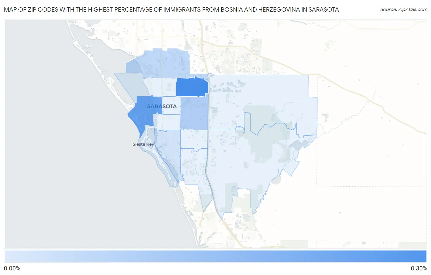 Zip Codes with the Highest Percentage of Immigrants from Bosnia and Herzegovina in Sarasota Map