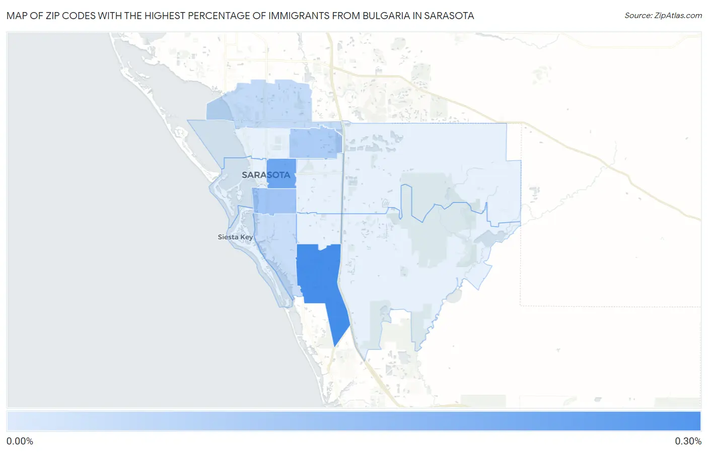 Zip Codes with the Highest Percentage of Immigrants from Bulgaria in Sarasota Map