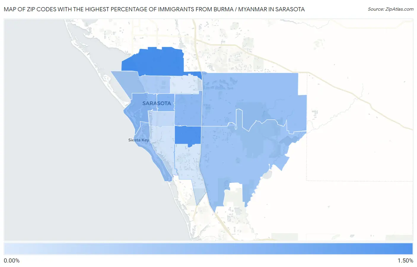 Zip Codes with the Highest Percentage of Immigrants from Burma / Myanmar in Sarasota Map