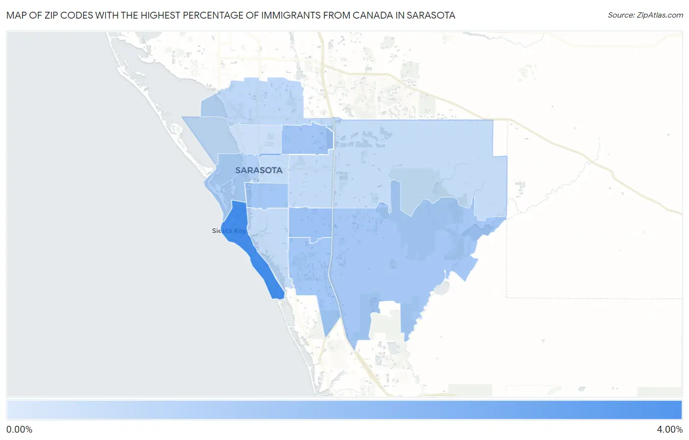 Zip Codes with the Highest Percentage of Immigrants from Canada in Sarasota Map
