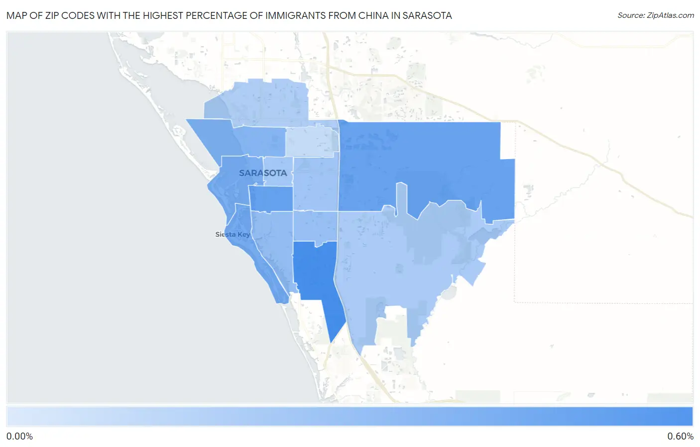 Zip Codes with the Highest Percentage of Immigrants from China in Sarasota Map