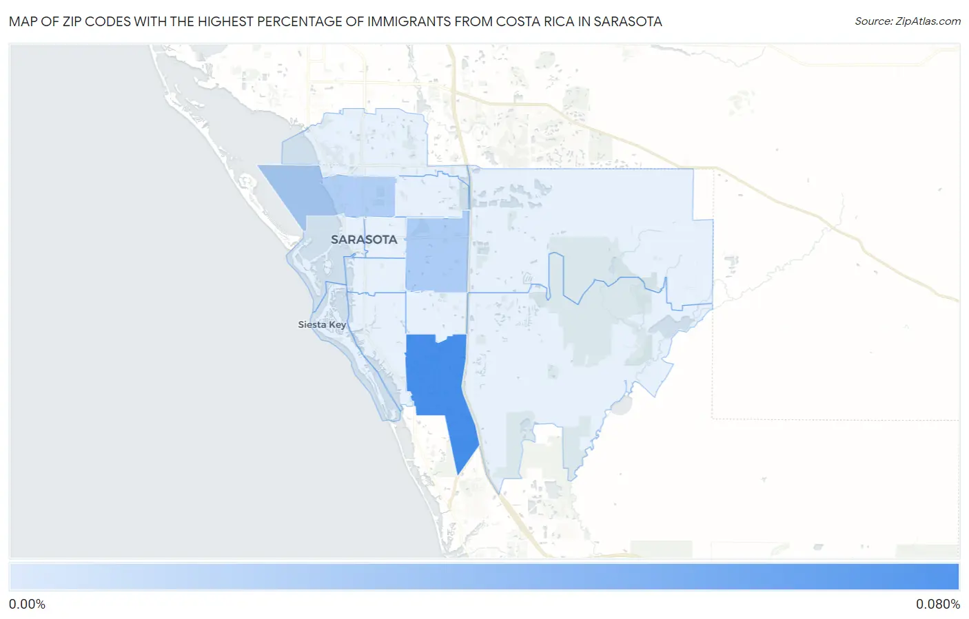 Zip Codes with the Highest Percentage of Immigrants from Costa Rica in Sarasota Map
