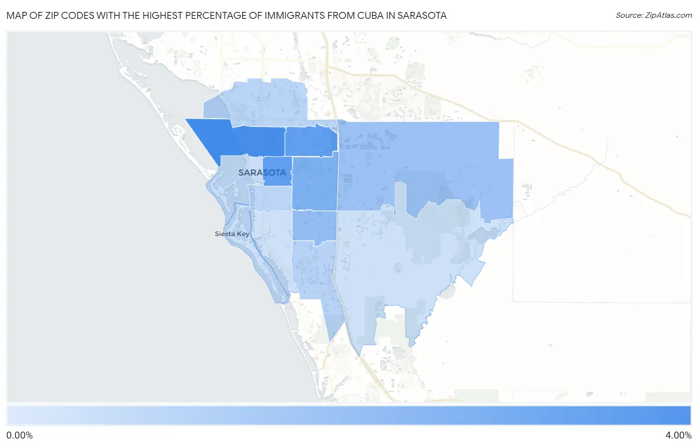 Zip Codes with the Highest Percentage of Immigrants from Cuba in Sarasota Map