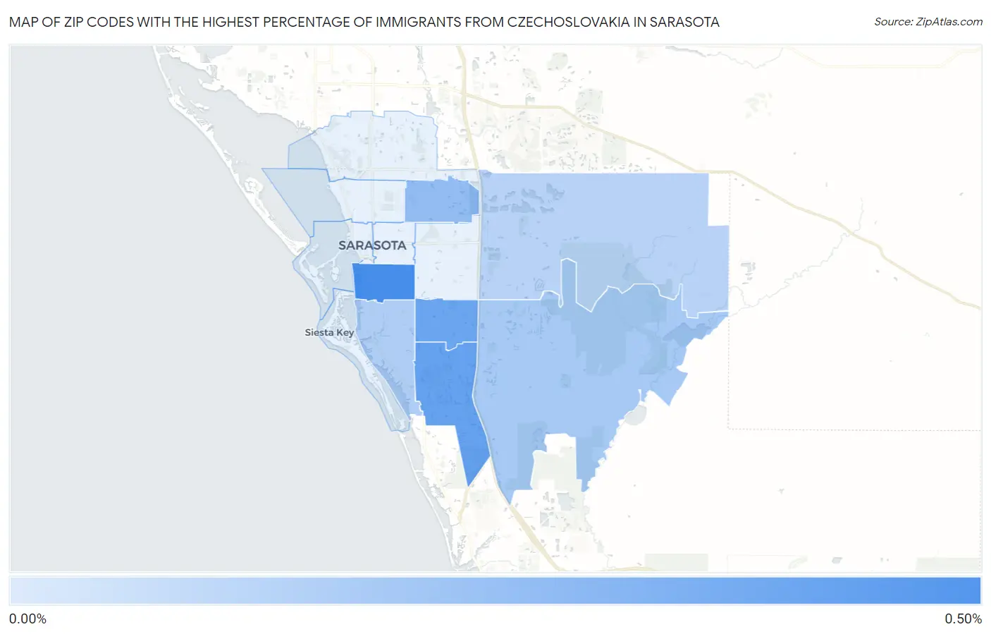 Zip Codes with the Highest Percentage of Immigrants from Czechoslovakia in Sarasota Map