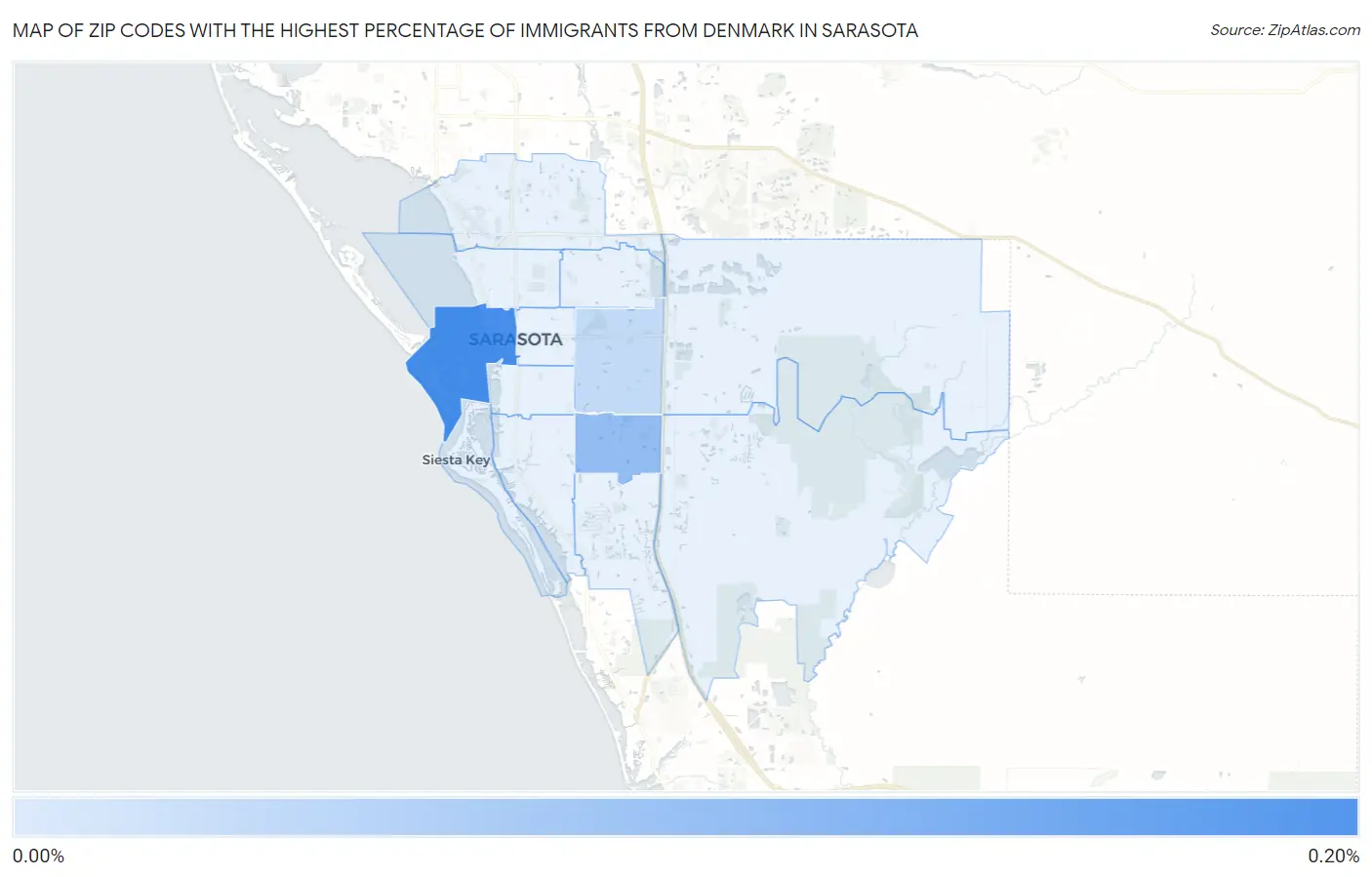 Zip Codes with the Highest Percentage of Immigrants from Denmark in Sarasota Map