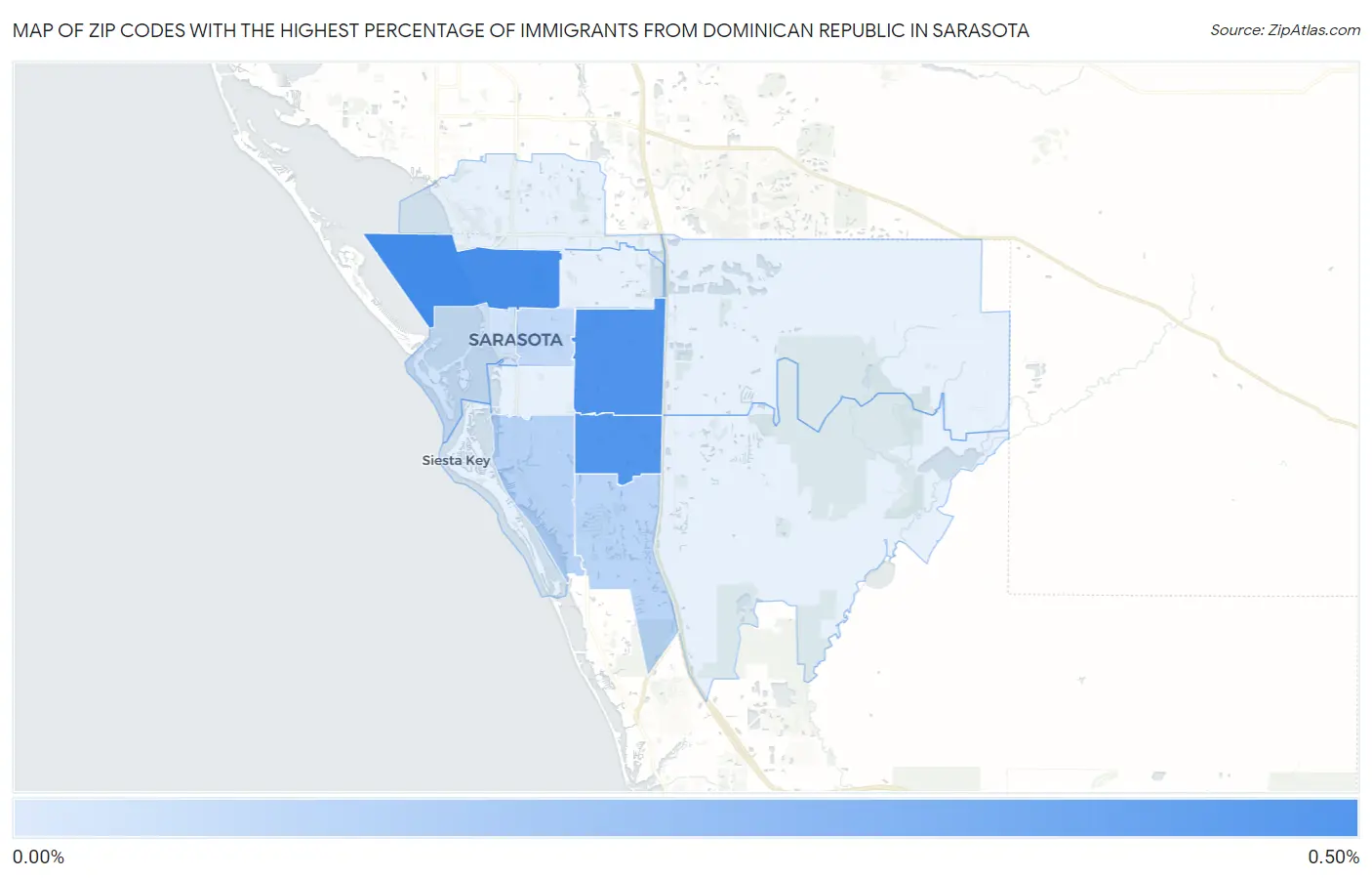 Zip Codes with the Highest Percentage of Immigrants from Dominican Republic in Sarasota Map