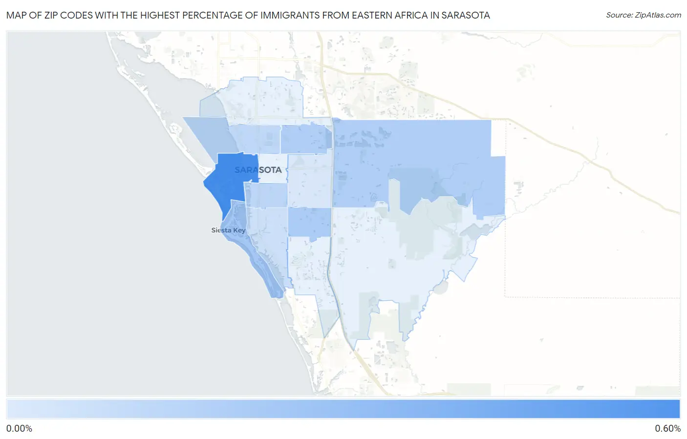 Zip Codes with the Highest Percentage of Immigrants from Eastern Africa in Sarasota Map