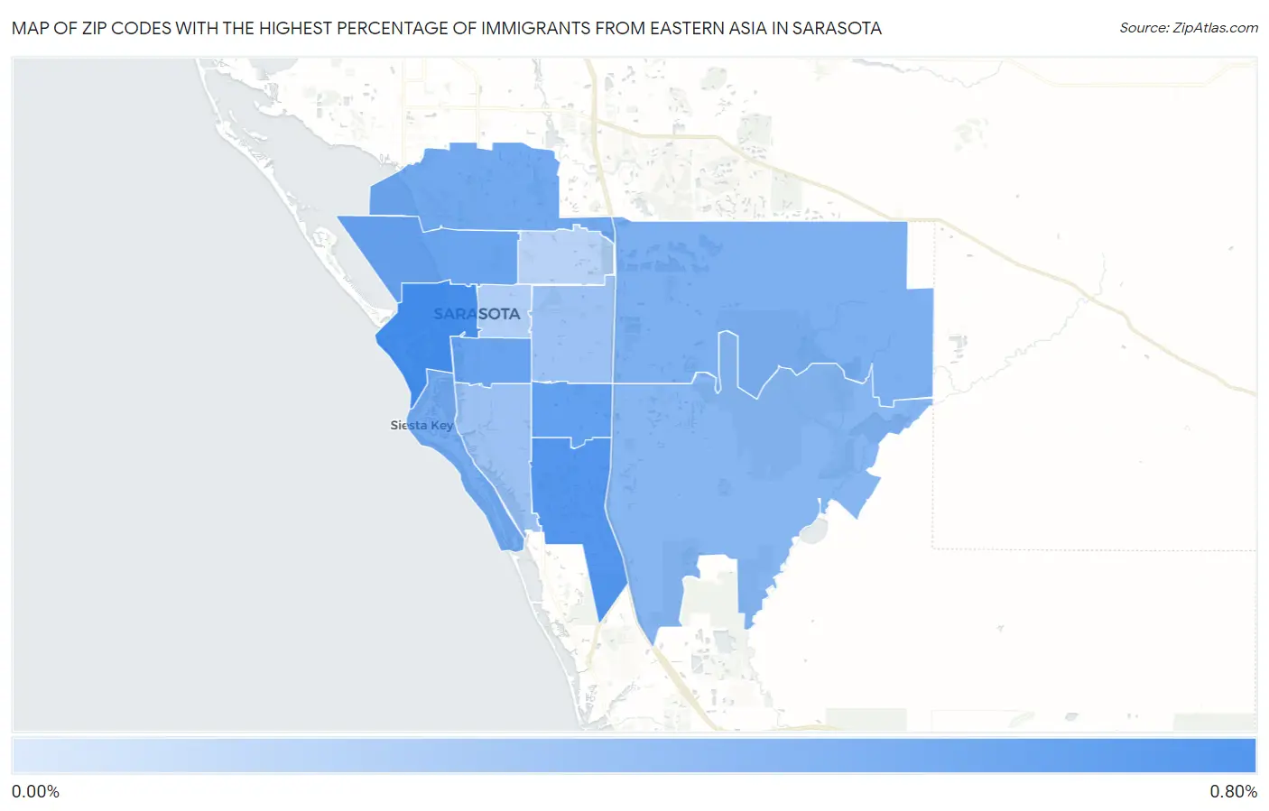 Zip Codes with the Highest Percentage of Immigrants from Eastern Asia in Sarasota Map