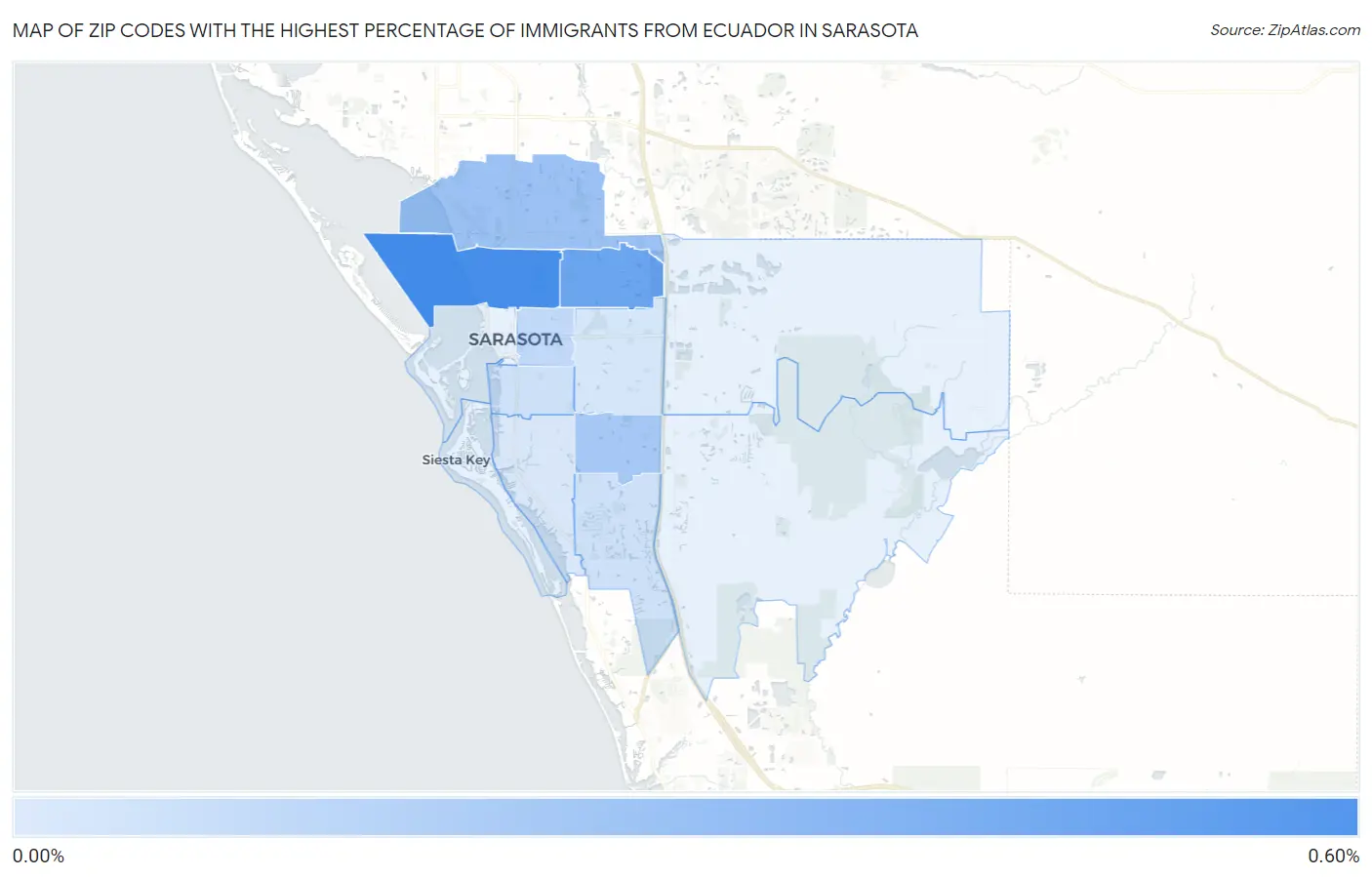 Zip Codes with the Highest Percentage of Immigrants from Ecuador in Sarasota Map