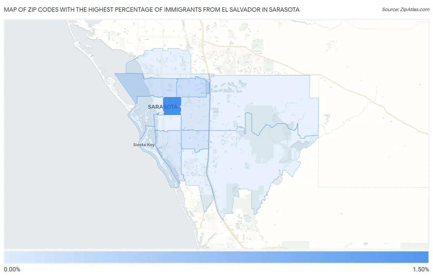 Zip Codes with the Highest Percentage of Immigrants from El Salvador in Sarasota Map