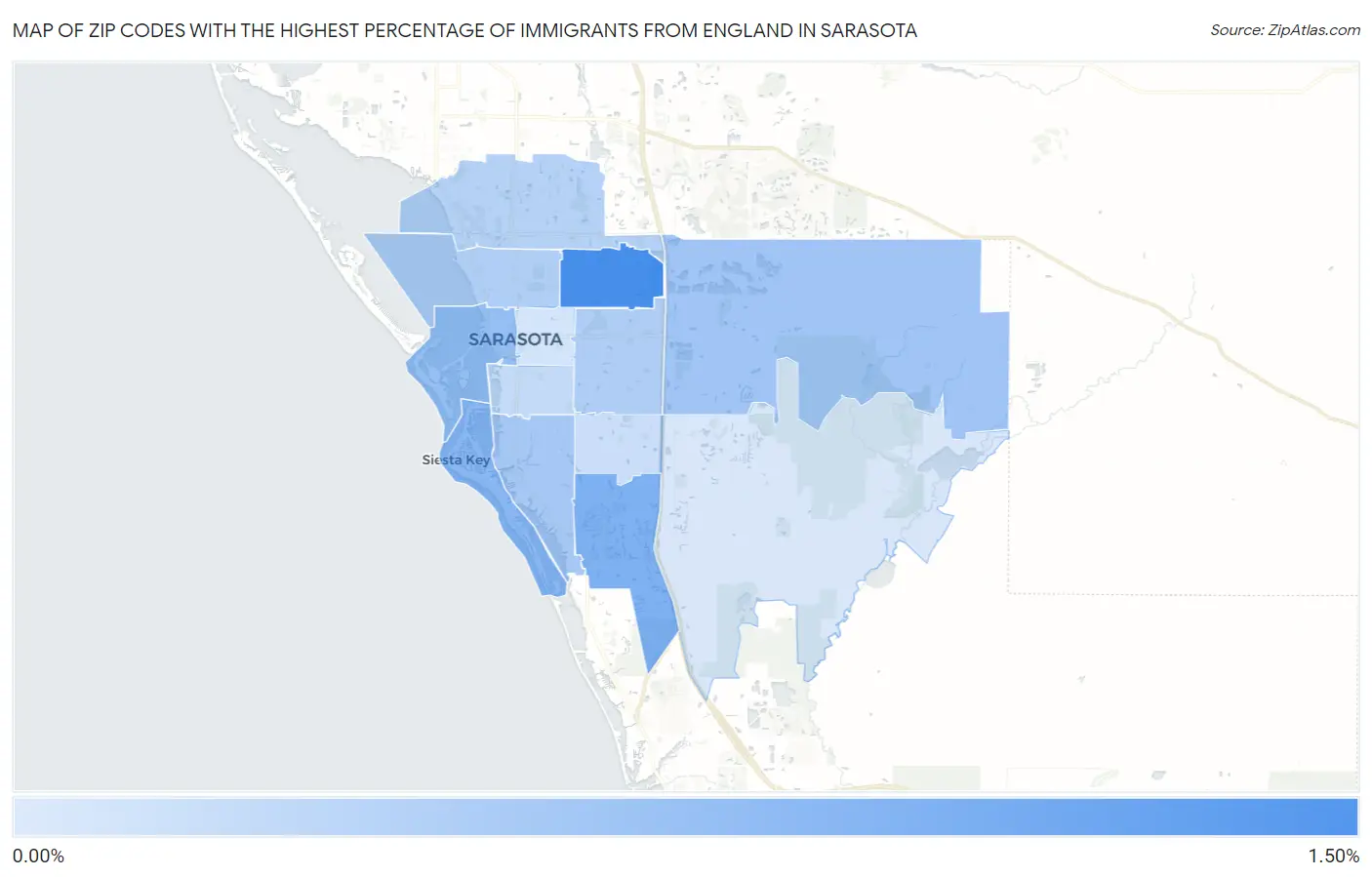 Zip Codes with the Highest Percentage of Immigrants from England in Sarasota Map