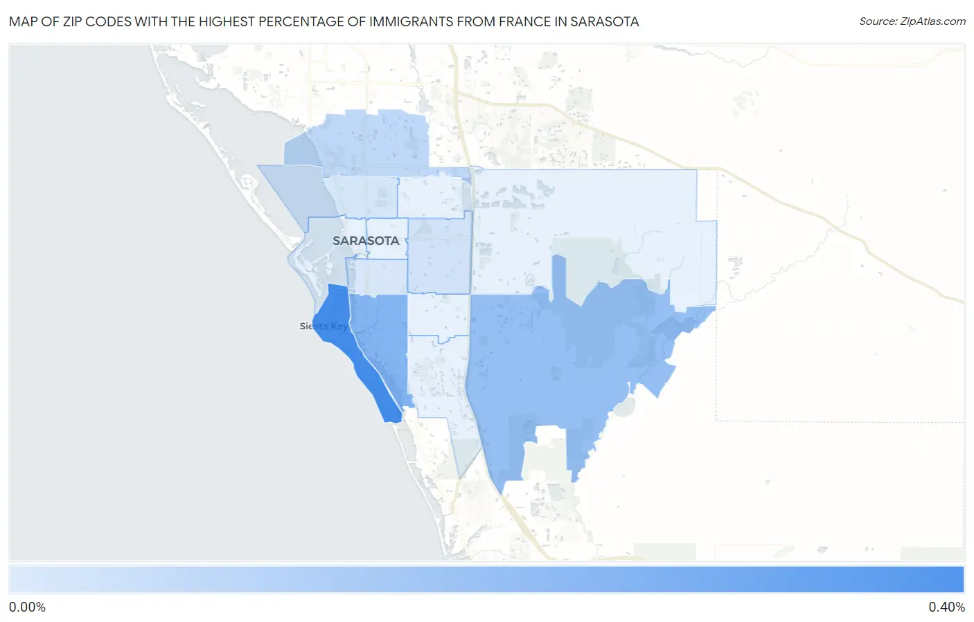Zip Codes with the Highest Percentage of Immigrants from France in Sarasota Map