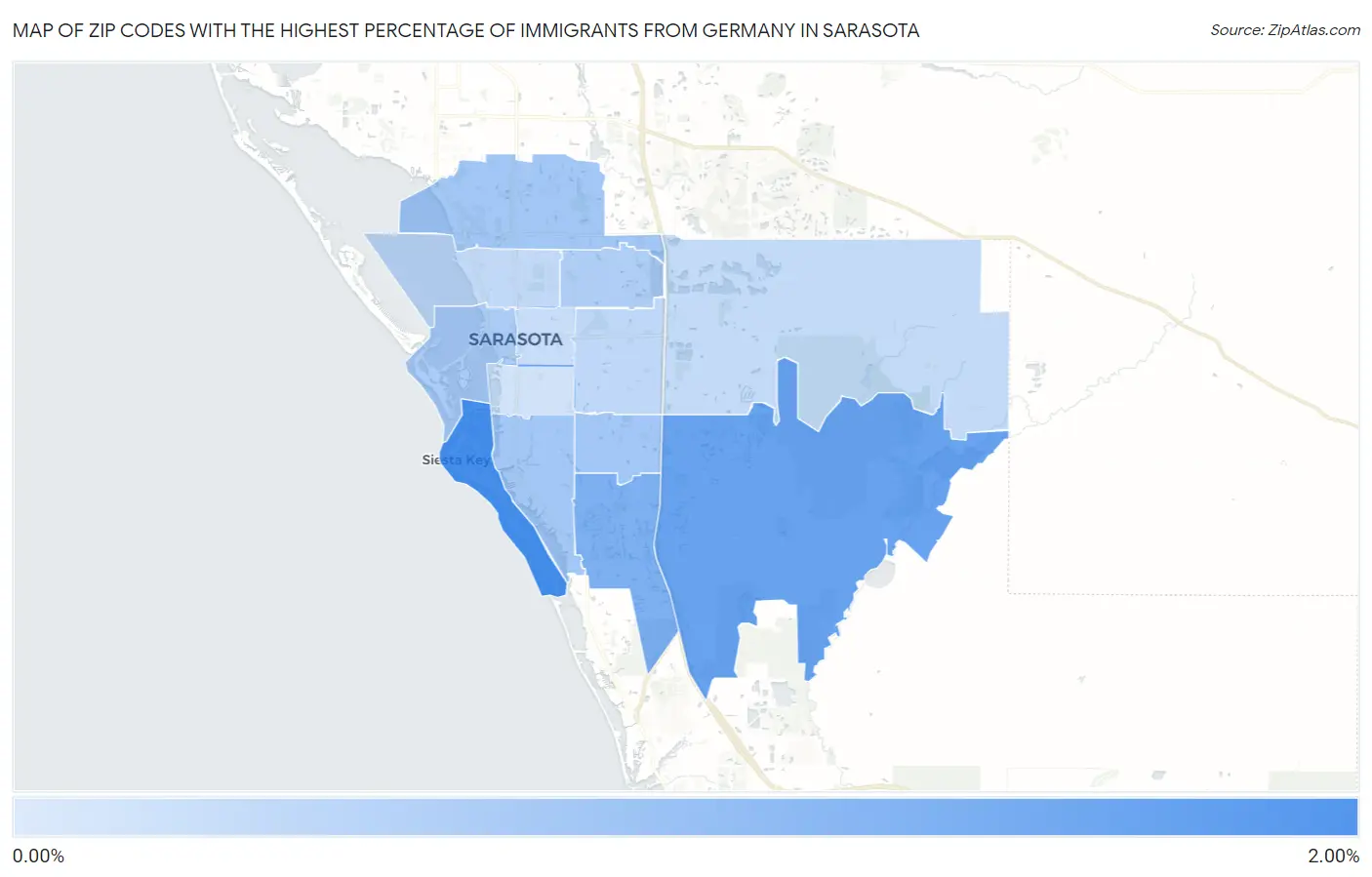 Zip Codes with the Highest Percentage of Immigrants from Germany in Sarasota Map