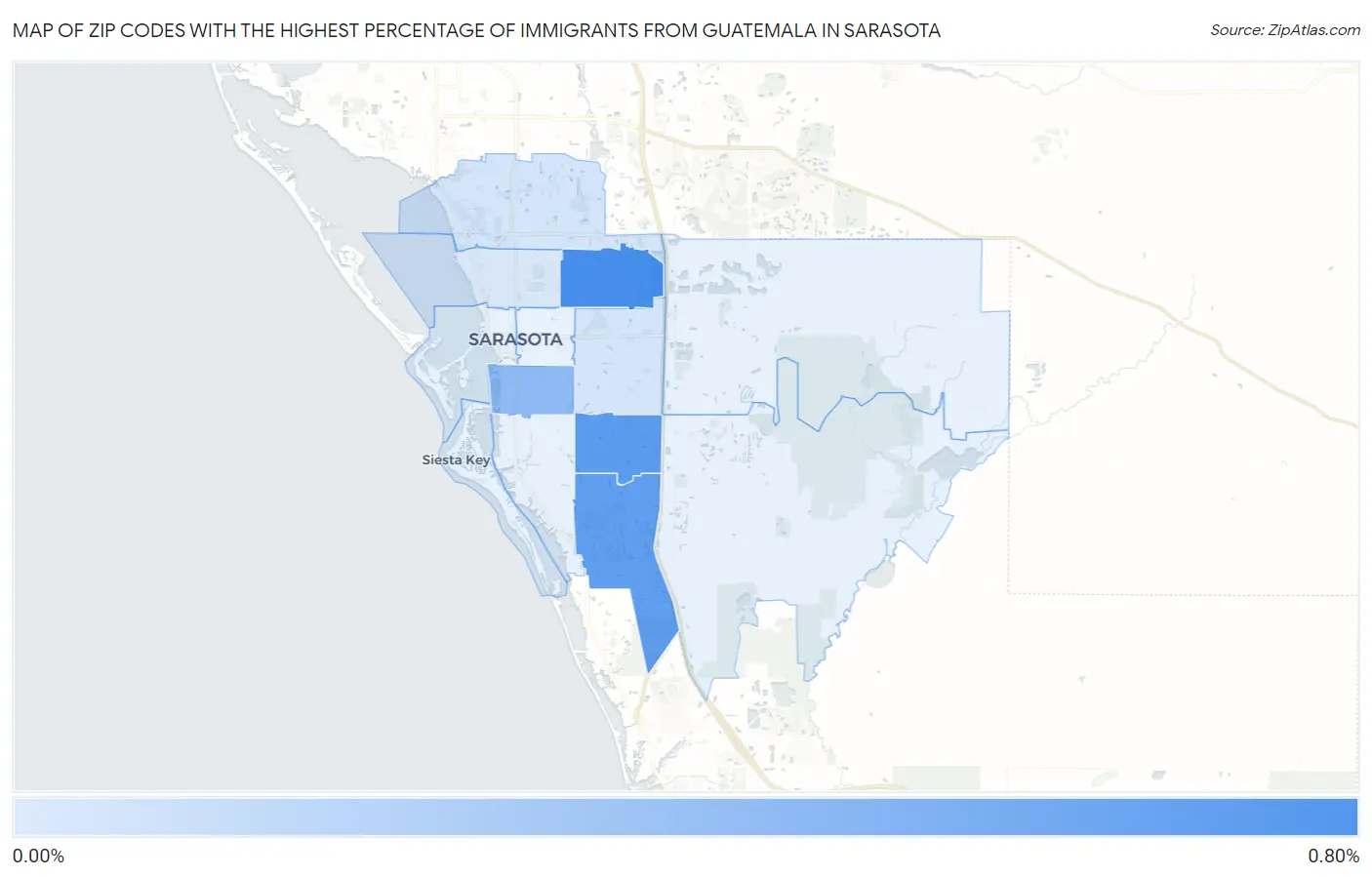 Zip Codes with the Highest Percentage of Immigrants from Guatemala in Sarasota Map