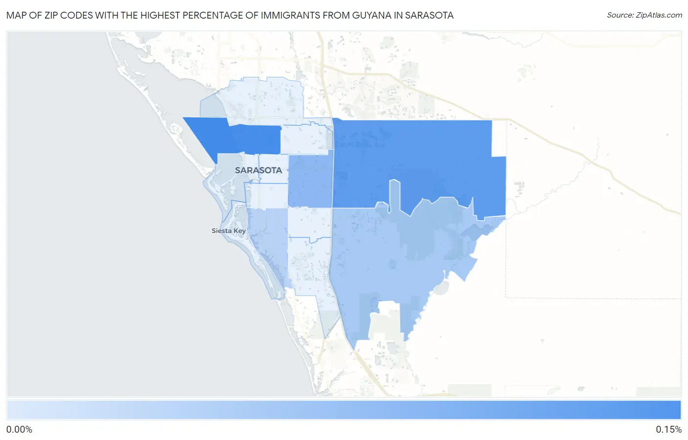 Zip Codes with the Highest Percentage of Immigrants from Guyana in Sarasota Map