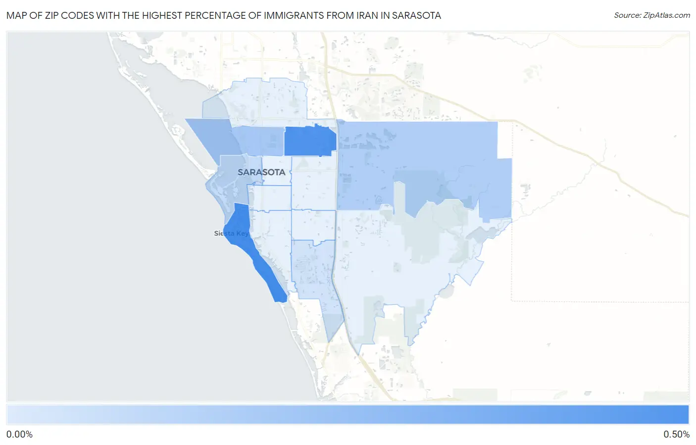 Zip Codes with the Highest Percentage of Immigrants from Iran in Sarasota Map