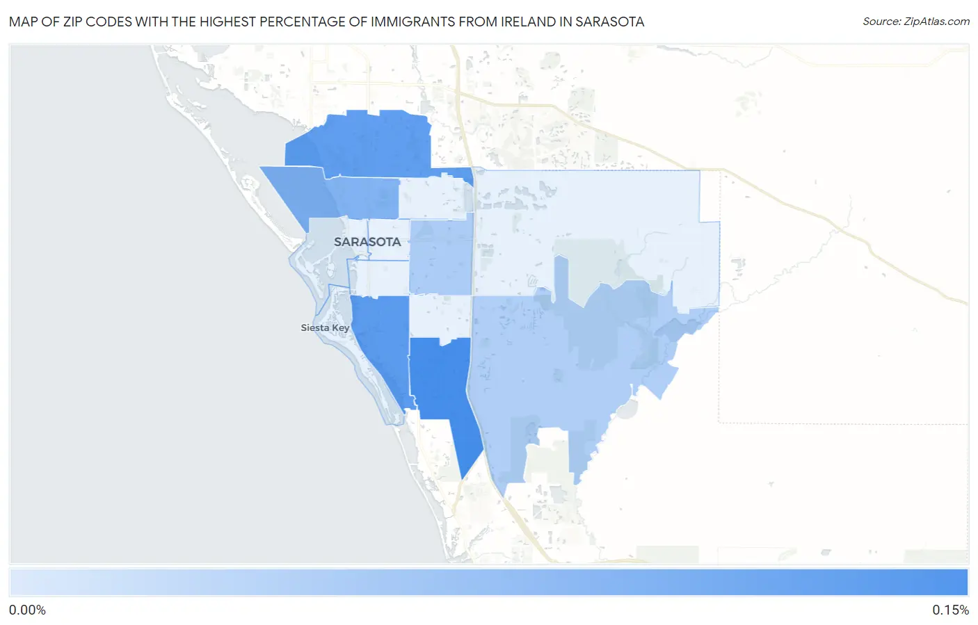 Zip Codes with the Highest Percentage of Immigrants from Ireland in Sarasota Map