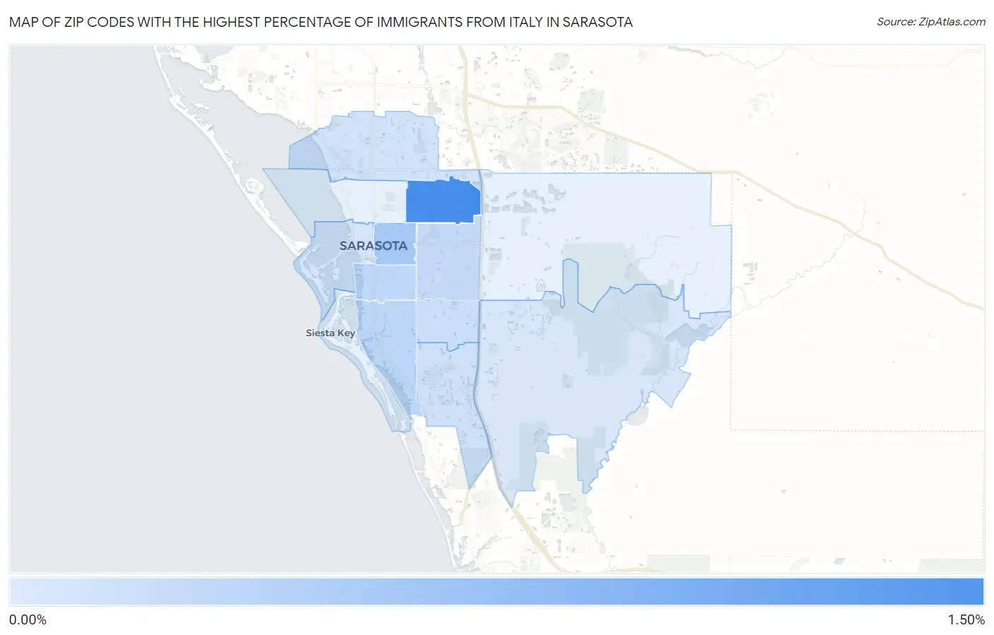 Zip Codes with the Highest Percentage of Immigrants from Italy in Sarasota Map