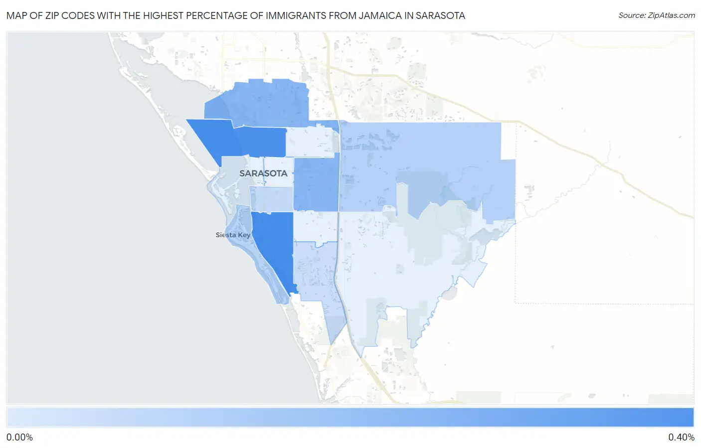 Zip Codes with the Highest Percentage of Immigrants from Jamaica in Sarasota Map