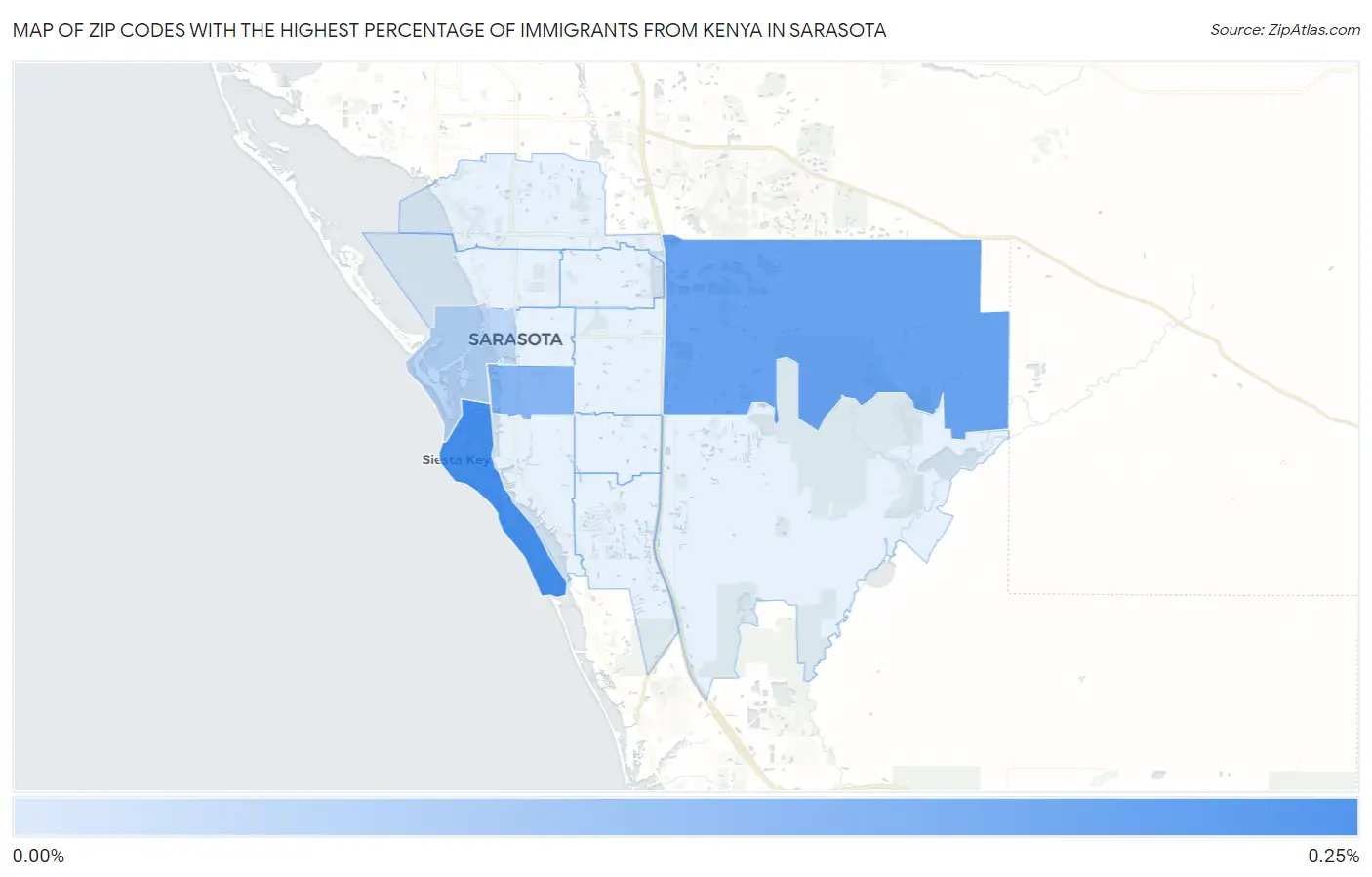 Zip Codes with the Highest Percentage of Immigrants from Kenya in Sarasota Map