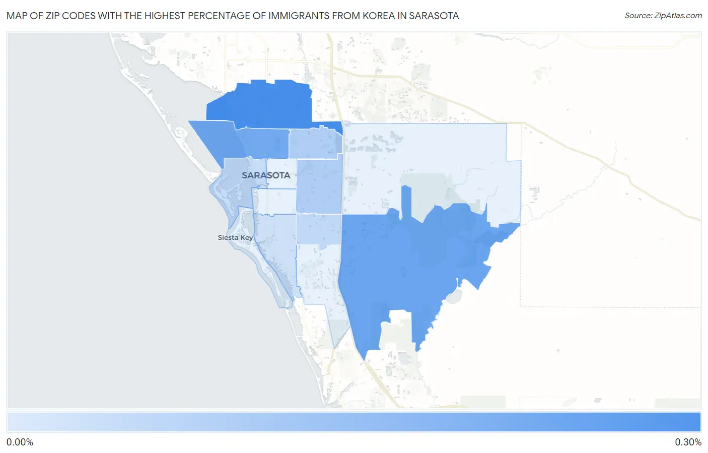 Zip Codes with the Highest Percentage of Immigrants from Korea in Sarasota Map