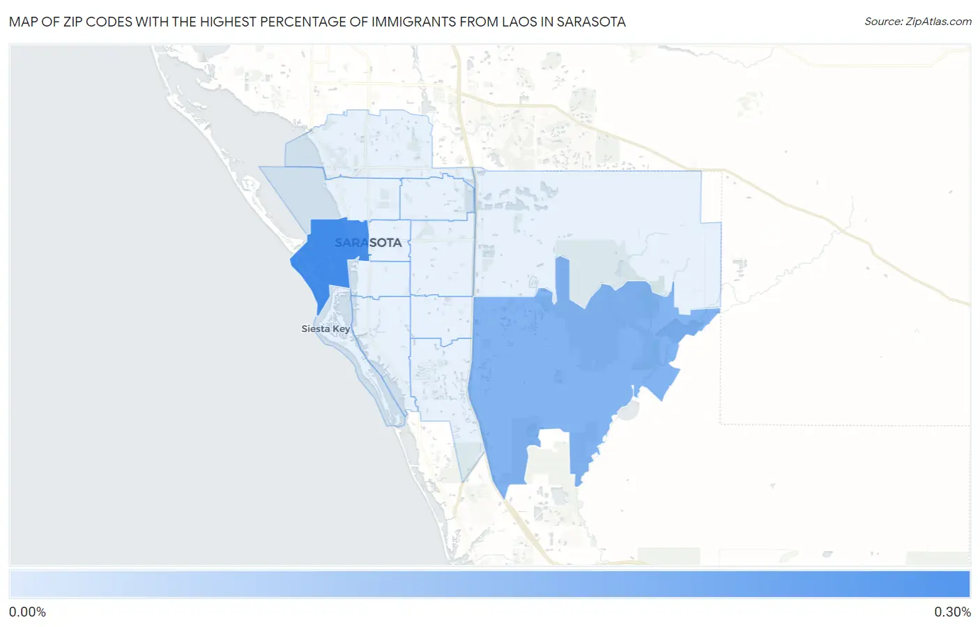 Zip Codes with the Highest Percentage of Immigrants from Laos in Sarasota Map