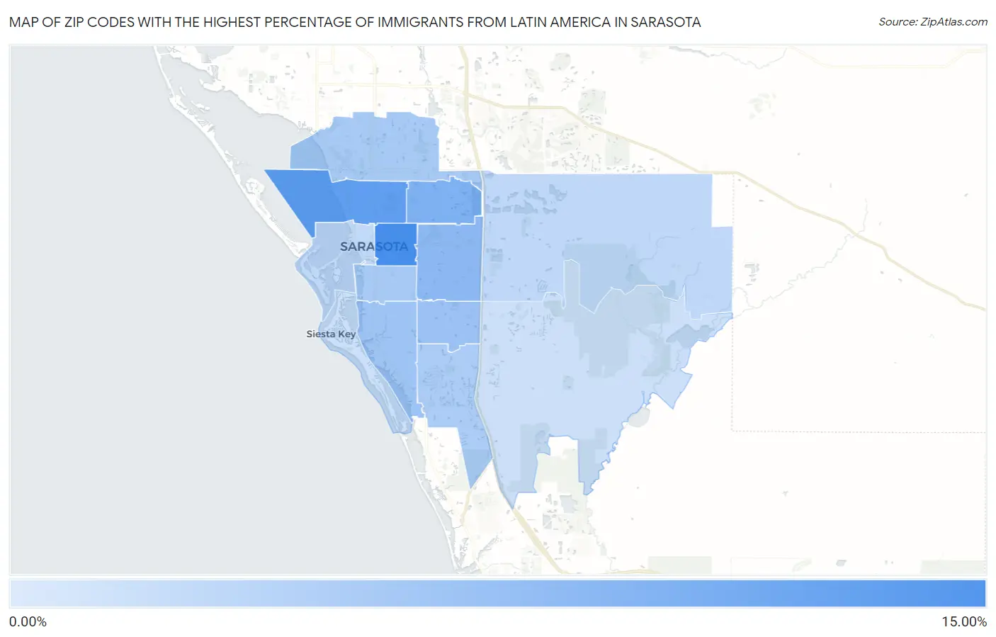 Zip Codes with the Highest Percentage of Immigrants from Latin America in Sarasota Map
