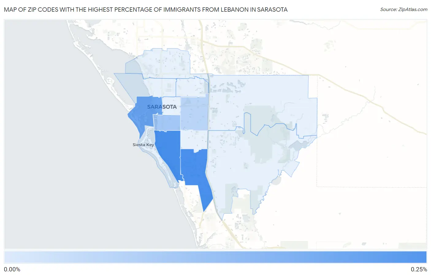 Zip Codes with the Highest Percentage of Immigrants from Lebanon in Sarasota Map