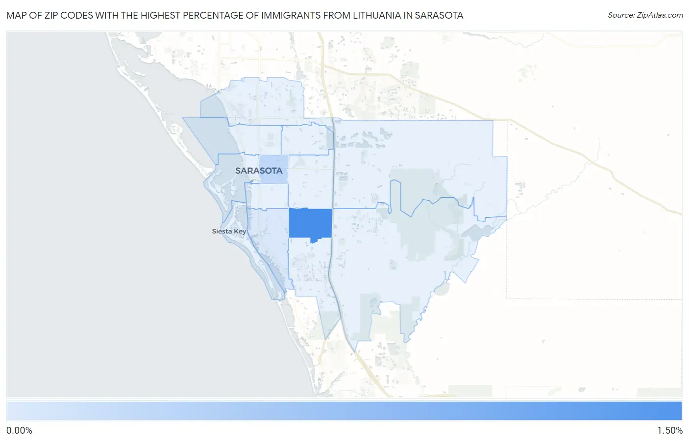 Zip Codes with the Highest Percentage of Immigrants from Lithuania in Sarasota Map