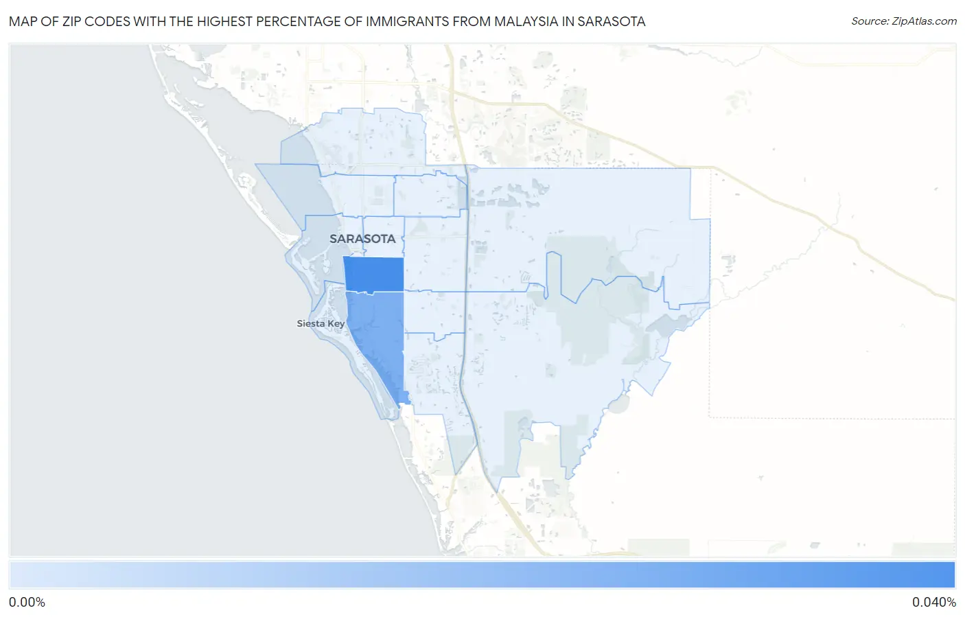 Zip Codes with the Highest Percentage of Immigrants from Malaysia in Sarasota Map