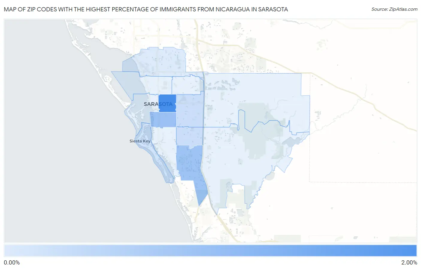 Zip Codes with the Highest Percentage of Immigrants from Nicaragua in Sarasota Map