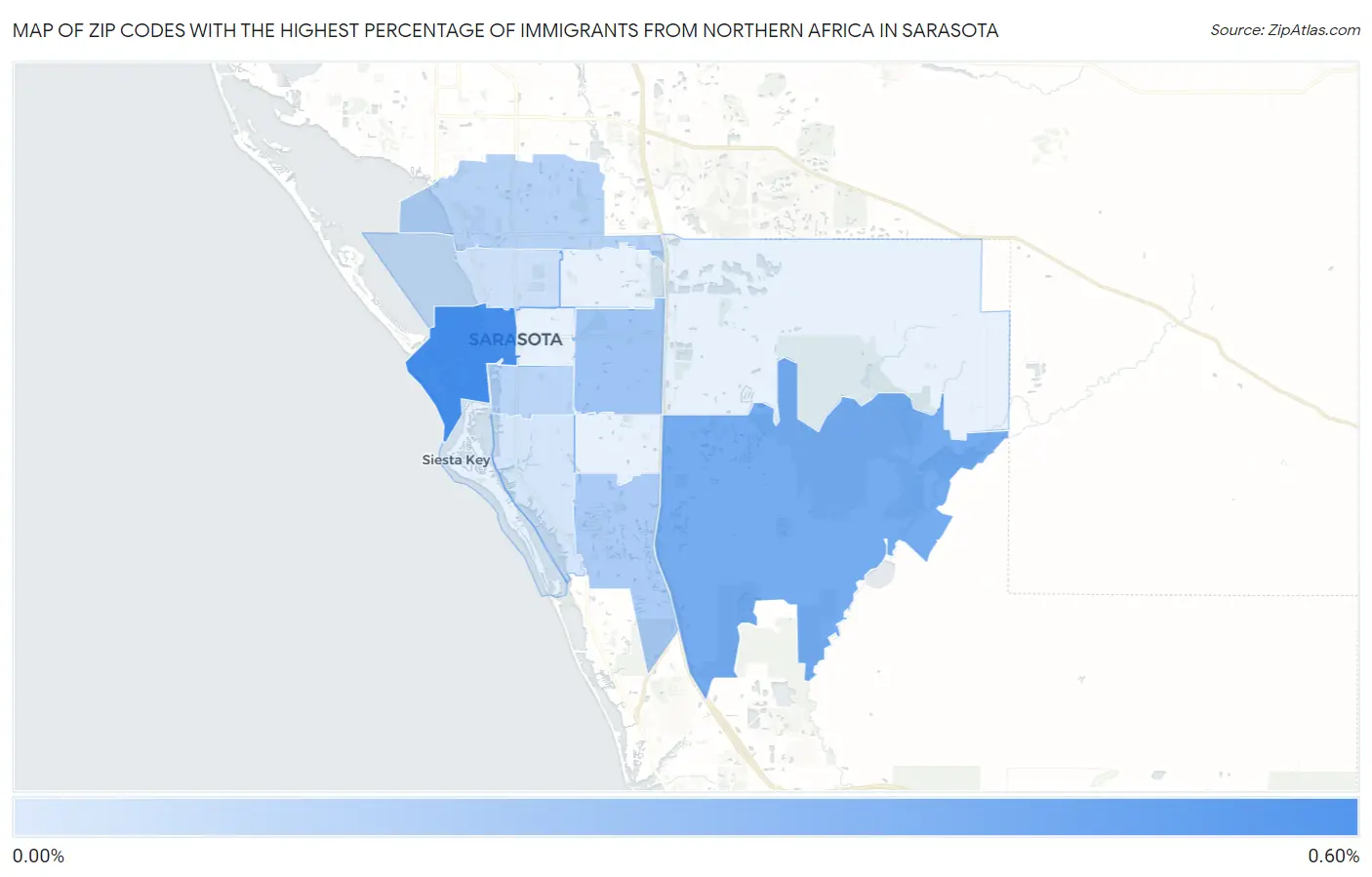Zip Codes with the Highest Percentage of Immigrants from Northern Africa in Sarasota Map