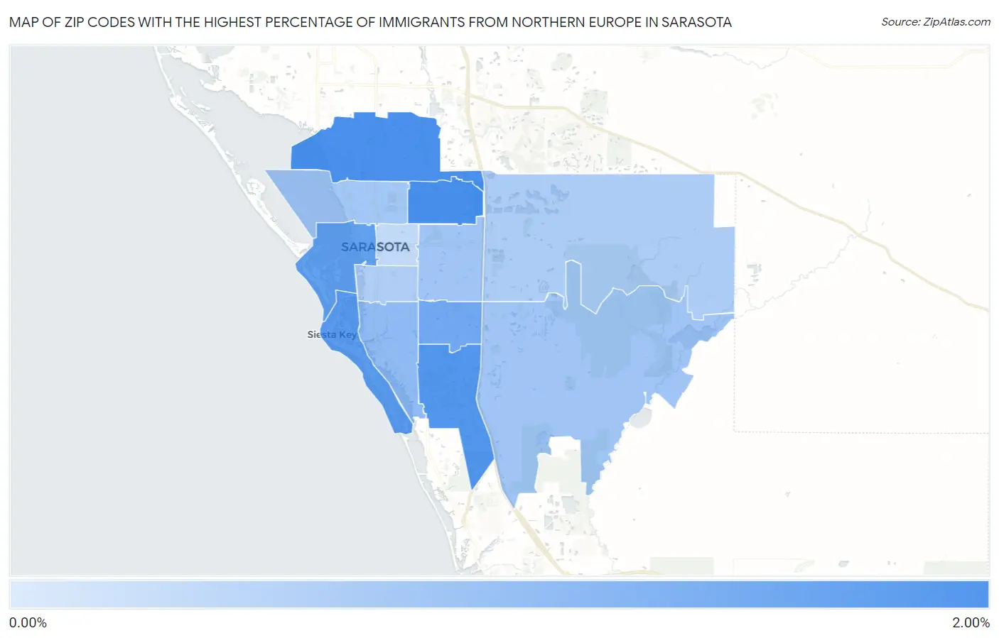 Zip Codes with the Highest Percentage of Immigrants from Northern Europe in Sarasota Map