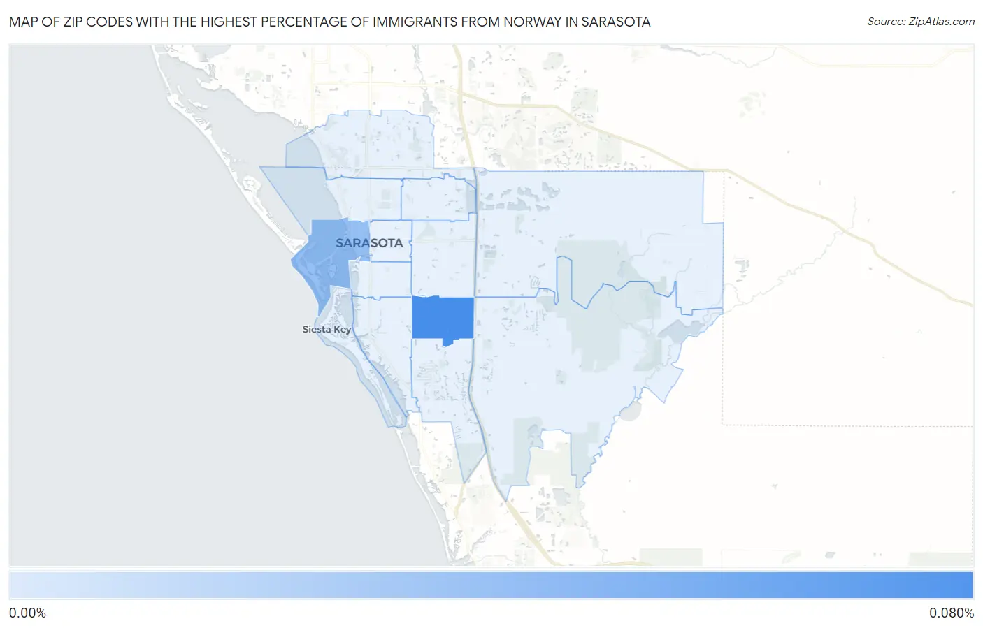 Zip Codes with the Highest Percentage of Immigrants from Norway in Sarasota Map